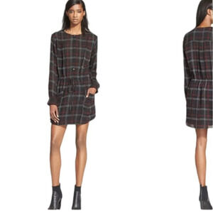 A.L.C. black plaid long sleeve shirt dress with front pockets size 6